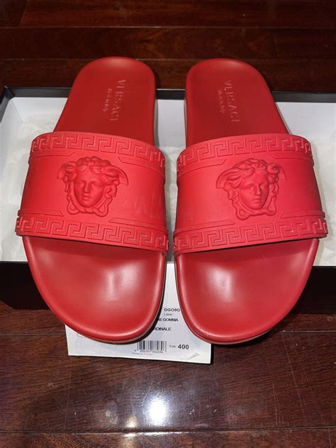 versace palazzo sandals red|Versace slides images.